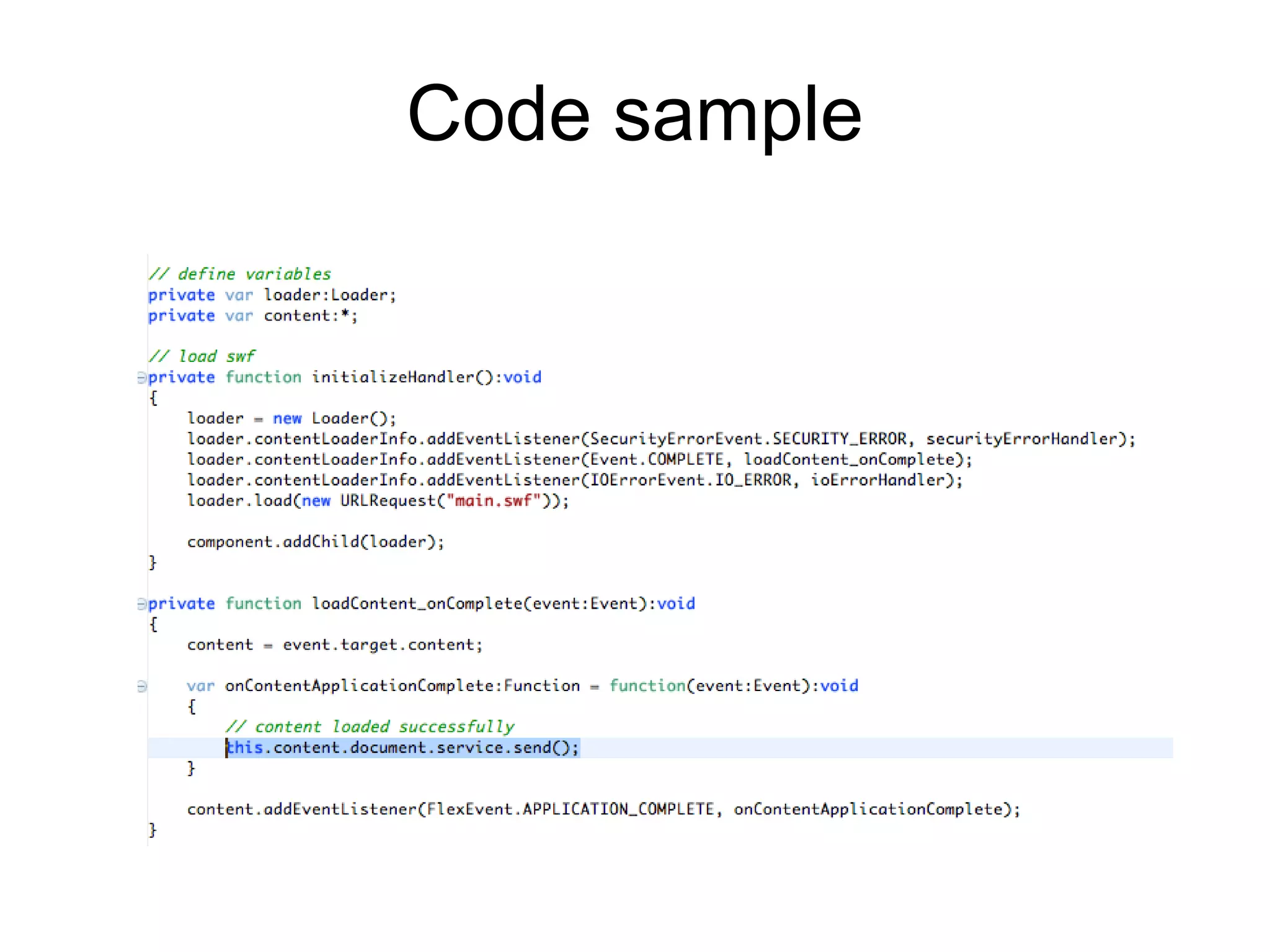 Similarly to the application I showed you previously, an attacker could load a SWF from a domain that has access to other domain and than make un-authorized service calls. For instance, let’s say that DomainA allow access to DomainB, as you can see from the Cross Domain policy below: Access SWF from another SWF