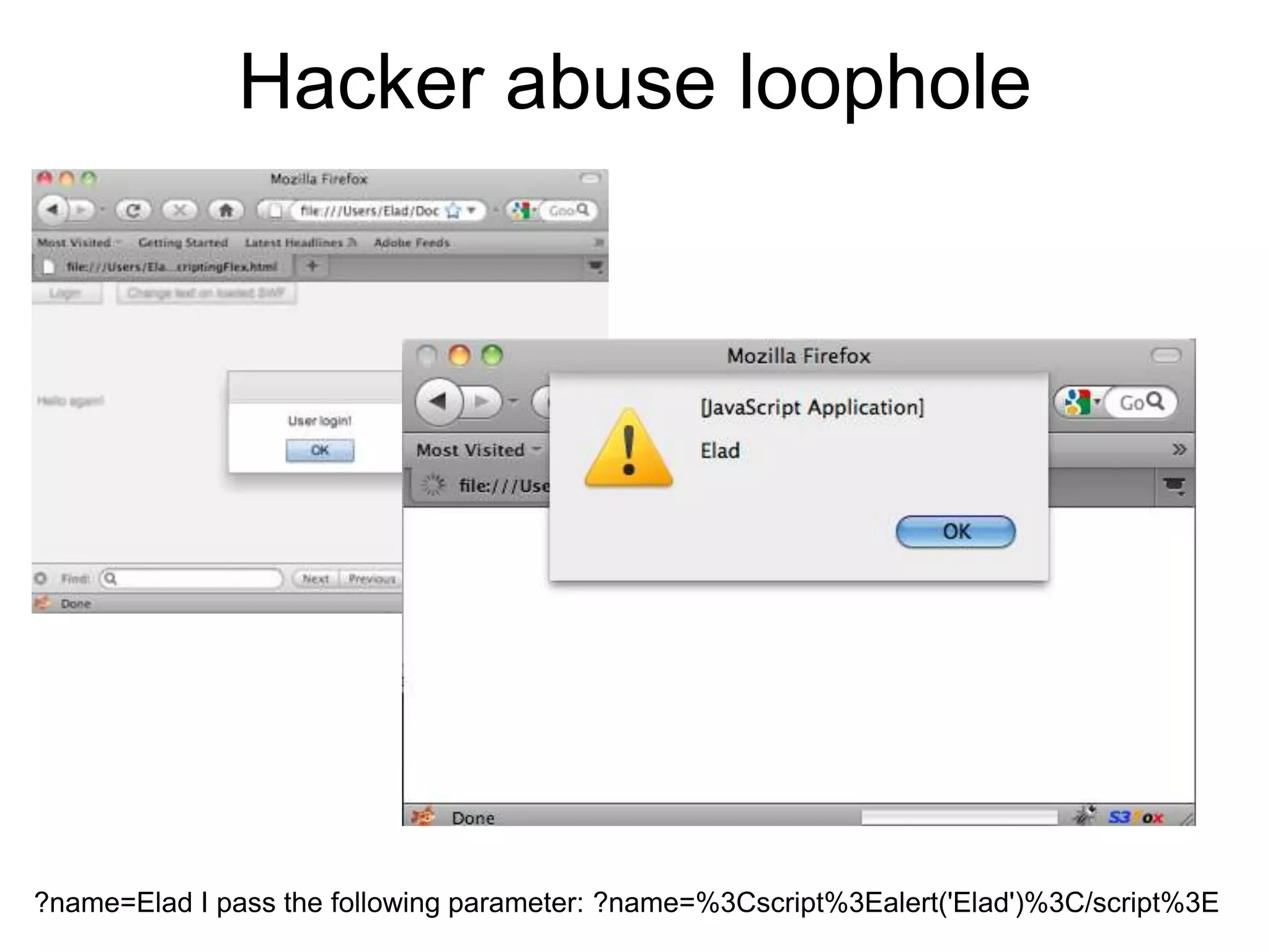 ExampleLet’s say we need a script to retrieve a parameter that was passed through the URL into the Flex application. As you know you can pass variables using FlashVar and than use the following syntax in Flex 4 To read the parameter:FlexGlobals.topLevelApplication.parameters.nameHowever in case you want to pass the parameters through the URL you need to call the SWF directly like so:MyApp.swf?name=EladMy code allows me to read the parameter from the URL without calling the SWF directly.
