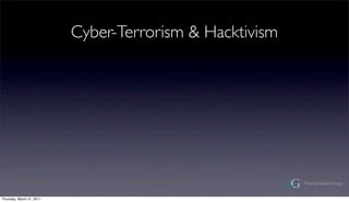Cyber-Terrorism & Hacktivism




Thursday, March 31, 2011
 