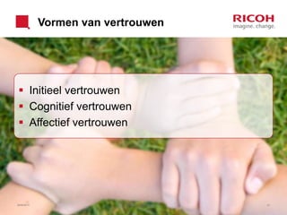 Vormen van vertrouwen
 Initieel vertrouwen
 Cognitief vertrouwen
 Affectief vertrouwen
26/06/2013 23Version: [1.0] John Veldhoen NEVI
 