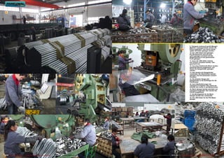 9                                                                                                                                                      14                                                      15




                                                                                                                                                                        9. Topsignal verbraucht große Mengen
                                                                                                                                                                        Material. Lastwagenweise werden die
                                                                                                                                                             16         Rohre angeliefert, aus denen wenig
                                                                                                                                                                        später die Halter gebogen werden.
                                                                                                                                                                        10. Der LNB-Halter wird gebogen.
                                                                                                                                                                        Ein Rechteckrohr wird auf eine
                                                                                                                                                                        Lehre gezogen und dann mit der
                                                                                                                                                                        Biegemaschine in die gewünschte
                                                                                                                                                                        Form gebogen.
                                                                                                                                                                        11. Auch die LNB-Halter müssen
                                                                                                                                                                        mit Löchern versehen werden. Das
                                                                                                                                                                        geschieht hier.
                                                                                                                                                                        12. Aus einer Endlosrolle Blech werden
                                                                                                                                                                        passende Stücke ausgestanzt, aus
                                                                                                                                                                        denen die Spiegelhalter gebogen
                                                                                                                                                                        werden.
                                                                                                                                                                        13. Hier werden die Spiegelhalter
                                                                                                                                                                        vorbereitet. Die Stanzstücke werden
10                                                                                         12                                                                           gebogen und mit passenden Löchern
                                                                                                                                                                        versehen.
                                                                                                                                                                        14. Die Arbeiter hängen die
                                                                                                                                                                        Spiegelhalter in die Aufhänger für die
                                                                                                                                                                        Farbstrasse
                                                                                                                                                                        15. Auch Masthalterungen hat
                                                                                                                                                                        Topsignal im Angebot. Hier stanzt ein
                                                                                                                                                                        Arbeiter die Löcher in die Mastschellen
                                                                                                                                                                        16. Mesh-Spiegel werden ebenfalls von
                                                                                                                                                                        Topsignal hergestellt. Hier werden die
                                                                                                                                                                        Panele ausgestanzt.
                                                                                                                                                                        17. Die Montageteile für die Mesh-
                                                                                                                                                                        Spiegel werden hier vorbereitet.
                                                                                                                                                                        18. Die LNB-Halter für die PFA-Mesh-
                                                                                                                                                                        Spiegel.




                                                                                                                                          17                                                                    18




11                                                                                         13




210 TELE-satellite International — The World‘s Largest Digital TV Trade Magazine — 09-10/2012 — www.TELE-satellite.com   www.TELE-satellite.com — 09-10/2012 — TELE-satellite International — 全球发行量最大的数字电视杂志   211
 