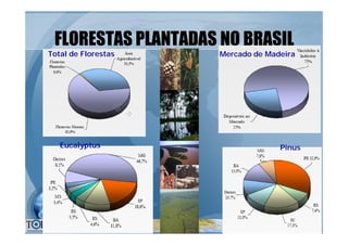 FLORESTAS PLANTADAS NO BRASILFLORESTAS PLANTADAS NO BRASIL
Total de FlorestasTotal de Florestas Mercado de MadeiraMercado de Madeira
EucalyptusEucalyptus PinusPinus
 