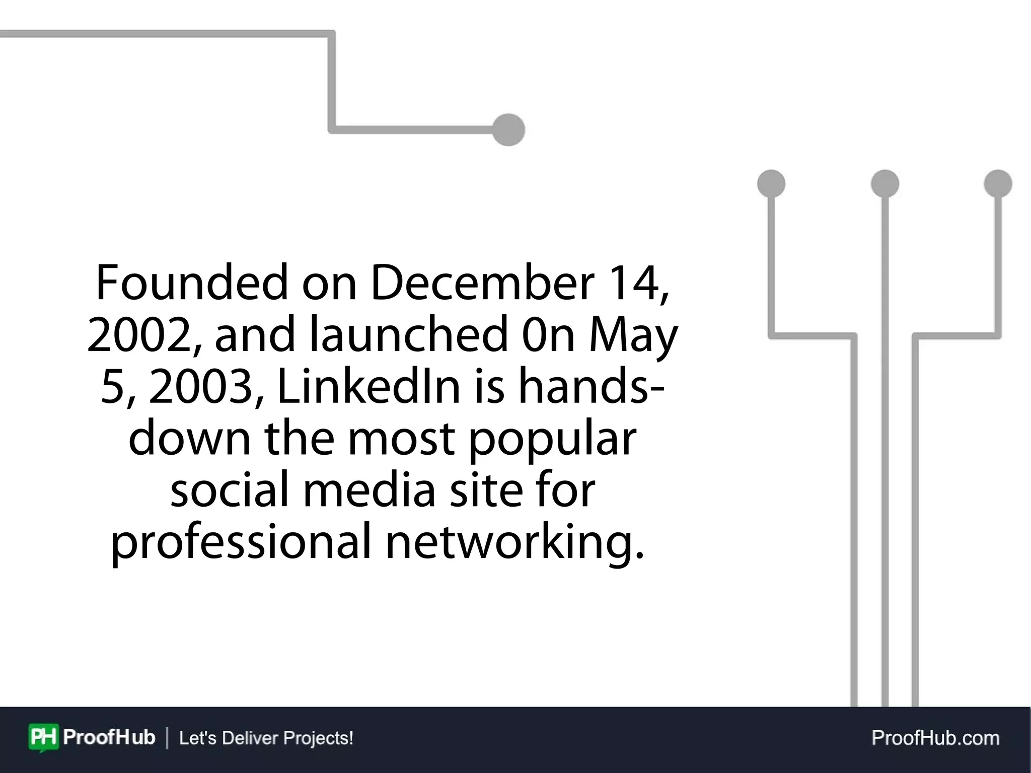 Founded on December 14,
2002, and launched 0n May
5, 2003, LinkedIn is hands-
down the most popular
social media site for
professional networking.
 