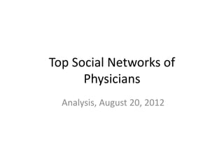 Top Social Networks of
      Physicians
  Analysis, August 20, 2012
 