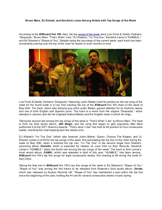 Bruno Mars Dj Khaled And Kendrick Lamar Among Artists With Top Song