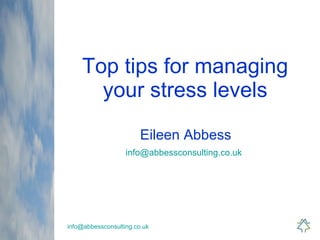 Top tips for managing your stress levels Eileen Abbess [email_address]   