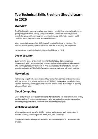 Top Technical Skills Freshers Must Learn in 2026 for IT Careers | DOCX