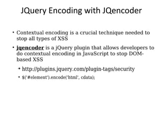 Solving Real World Problems with the OWASP
HTML Sanitizer Project
The Problem
The Problem
Web Page is vulnerable to XSS because of untrusted HTML
Web Page is vulnerable to XSS because of untrusted HTML

The Solution
The Solution
PolicyFactory policy = new HtmlPolicyBuilder()
PolicyFactory policy = new HtmlPolicyBuilder()
.allowElements("a")
.allowElements("a")
.allowUrlProtocols("https")
.allowUrlProtocols("https")
.allowAttributes("href").onElements("a")
.allowAttributes("href").onElements("a")
.requireRelNofollowOnLinks()
.requireRelNofollowOnLinks()
.build();
.build();
String safeHTML = policy.sanitize(untrustedHTML);
String safeHTML = policy.sanitize(untrustedHTML);

 