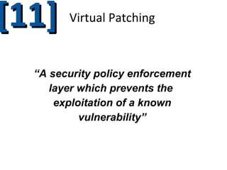 [9]

Encryption in Transit (HTTPS/TLS)

• Confidentiality, Integrity (in Transit) and Authenticity
– Authentication credentials and session identifiers must be encrypted in
transit via HTTPS/SSL
– Starting when the login form is rendered until logout is complete

• HTTPS configuration best practices
– https://www.owasp.org/index.php/Transport_Layer_Protection_Cheat_Shee
t

• HSTS (Strict Transport Security)
– http://www.youtube.com/watch?v=zEV3HOuM_Vw

– Strict-Transport-Security: max-age=31536000

• Certificate Pinning
– https://www.owasp.org/index.php/Pinning_Cheat_Sheet

 