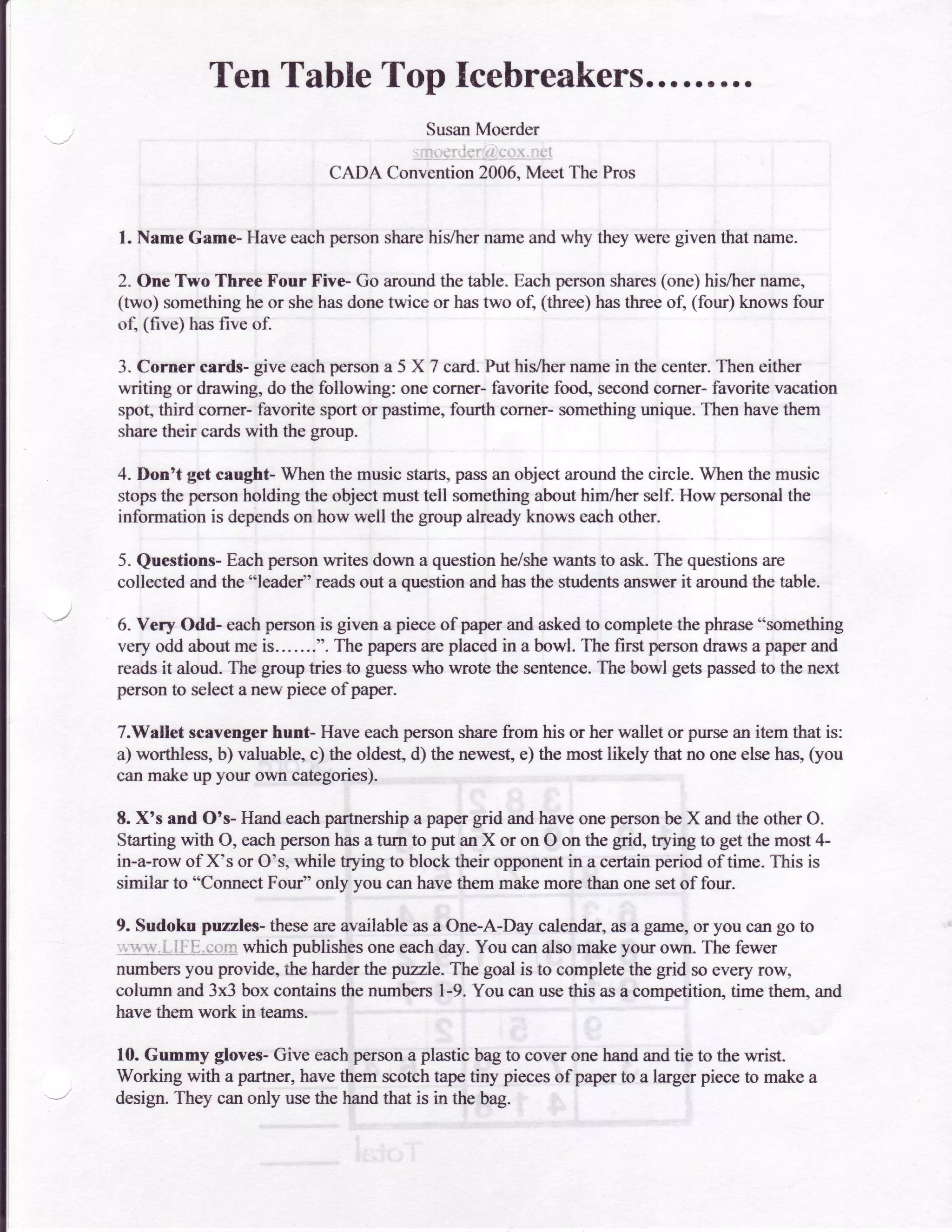 Top ten icebreakers PDF