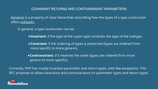 COVARIANT RETURNS AND CONTRAVARIANT PARAMETERS
Variance is a property of class hierarchies describing how the types of a t...