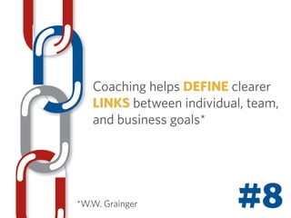Coaching helps DEFINE clearer
LINKS between individual, team,
and business goals*

*W.W. Grainger

#8

 