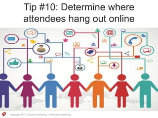 Tip #10: Determine where
           attendees hang out online




Copyright 2012 Fandom Marketing | @fandommarketing
 