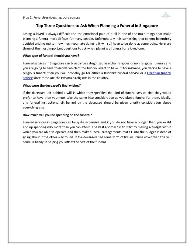 Top Three Questions To Ask When Planning A Funeral In Singapore