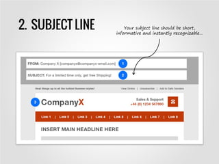 2. SUBJECT LINE Your subject line should be short,
informative and instantly recognizable…
 