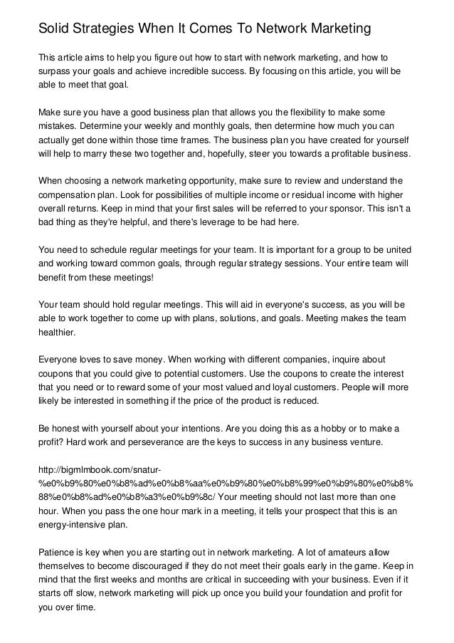 Solid Strategies When It Comes To Network Marketing Solid Strategies When It Comes To Network Marketing