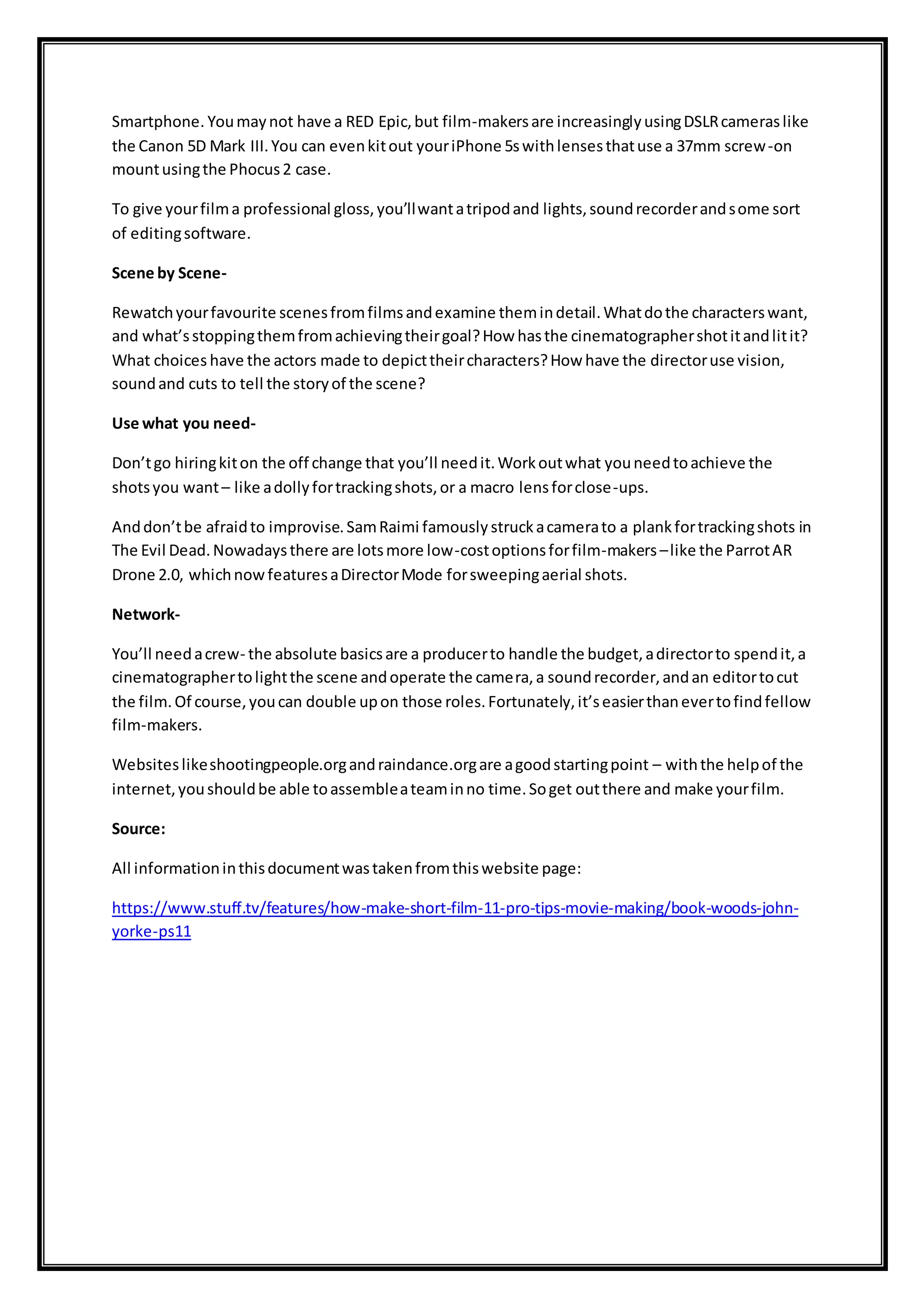 Top tips on how to make a great short film | PDF
