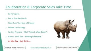 www.worldwidepictures.tv
Collaboration & Corporate Sales Take Time
• Be Persistent
• Put In The Hard Yards
• Make Sure You Have a Strategy
• Follow The Strategy
• Review Progress – What Works & What Doesn’t
• Grow a Thick Skin – Nothing is Personal
• As Nike Say – Just Do It…..
 
