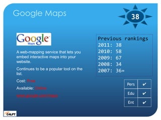 Google Maps                                        38

                                        Previous rankings
         ...