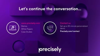 Let’s continue the conversation…
Contact us
Set up a 30-minute personalized
demo
Precisely.com/contact
www.precisely.com
Demos
White Papers
Case Studies
 
