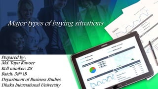 Major types of buying situations
Prepared by :
Md. Topu Kawser
Roll number: 28
Batch: 58thB
Department of Business Studies
Dhaka International University
 