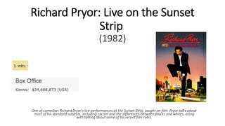 Richard Pryor: Live on the Sunset
Strip
(1982)
One of comedian Richard Pryor's live performances at the Sunset Strip, caug...