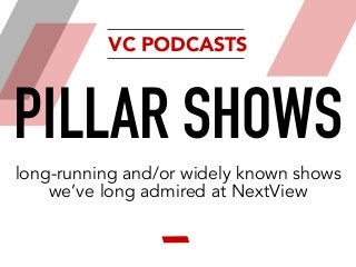 long-running and/or widely known shows
we’ve long admired at NextView
PILLAR SHOWS
VC PODCASTS
 