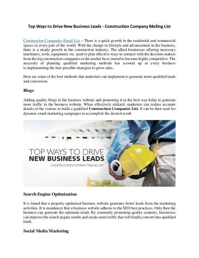 Top Ways To Drive New Business Leads Construction Company Mailing List
