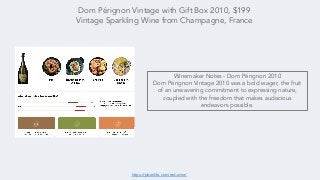 Dom Pérignon Vintage with Gift Box 2010, $199
Vintage Sparkling Wine from Champagne, France
Winemaker Notes - Dom Pérignon...