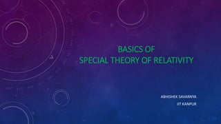 ABHISHEK SAVARNYA
IIT KANPUR
BASICS OF
SPECIAL THEORY OF RELATIVITY
 