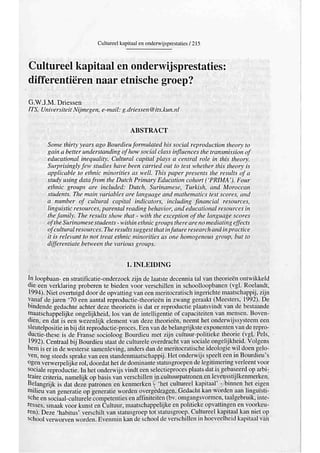 Geert Driessen (2000) TOR Cultureel kapitaal en onderwijsprestaties: differentiëren naar etnische groep?