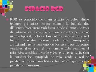 Espacio CMYCMY trabaja mediante la absorción de la luz (colores secundarios).Los colores que se ven son la parte de luz que no es absorbida