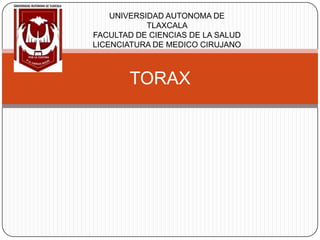 TORAX UNIVERSIDAD AUTONOMA DE TLAXCALA FACULTAD DE CIENCIAS DE LA SALUD LICENCIATURA DE MEDICO CIRUJANO 