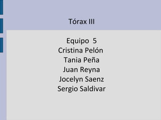 Tórax III Equipo  5 Cristina Pelón  Tania Peña Juan Reyna Jocelyn Saenz Sergio Saldivar 