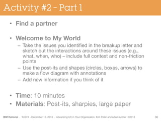 Activity #2 – Part 1
•  Find a partner


•  Welcome to My World
–  Take the issues you identiﬁed in the breakup letter and...