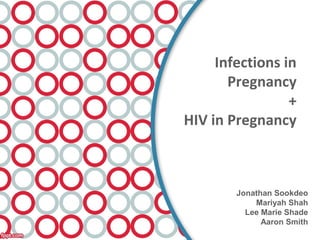Infections in
Pregnancy
+
HIV in Pregnancy
Jonathan Sookdeo
Mariyah Shah
Lee Marie Shade
Aaron Smith
 