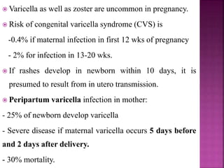 Prevention
 Immunoprophylaxis for newborn at risk of infection.
 3 doses before the age of 18 months.
 The schedule begins during newborn period
2nd dose- 1-2 moths later
3rd dose at the age of 6 months for infants of mothers with
HBsAg +ve or unknown status and between 6-18months
for infants of mothers with –ve HBsAg status.
 Recommended that all pregnant women be screened for
HBsAg. Screening should be done in early gestation. If
the test result is negative, no further evaluation is needed.
 