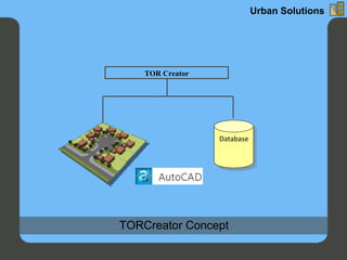 TORCreator Concept
TOR Creator
Database
Urban Solutions
 