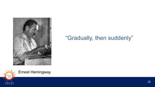 10
“Gradually, then suddenly”
Ernest Hemingway
 