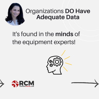It's found in the minds of
the equipment experts!
Organizations DO Have
Adequate Data
 