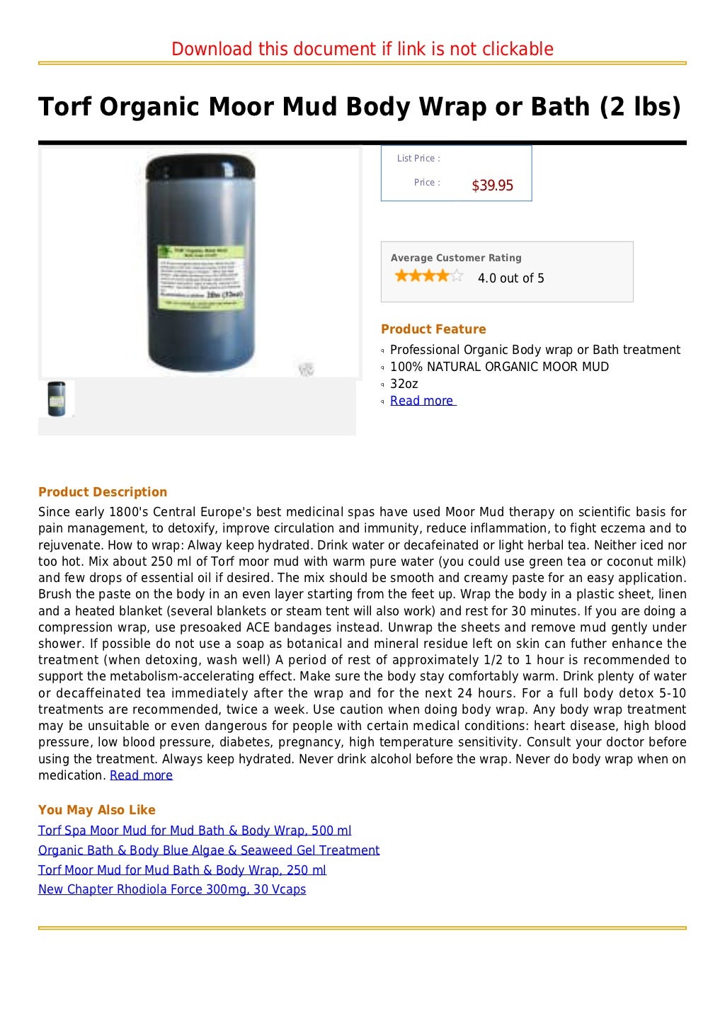 Torf organic moor mud body wrap or bath (2 lbs)