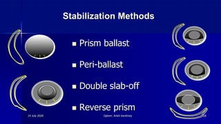 Stabilization Methods
 Prism ballast
 Peri-ballast
 Double slab-off
 Reverse prism
14 July 2020 Optom. Ankit Varshney 28
 
