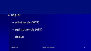 14 July 2020 Optom. Ankit Varshney 8
 Regular
‒ with-the-rule (WTR)
‒ against-the-rule (ATR)
‒ oblique
 