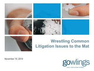 November 19, 2014 
Wrestling Common 
Litigation Issues to the Mat 
 