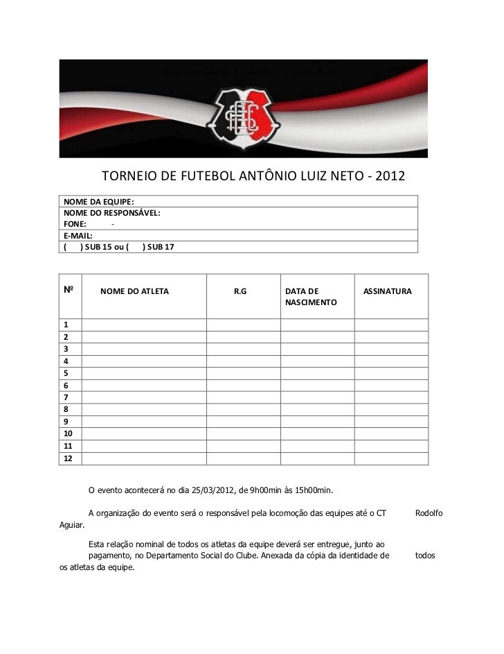 A Organizacao De Um Campeonato De Futebol Recebeu A Inscricao