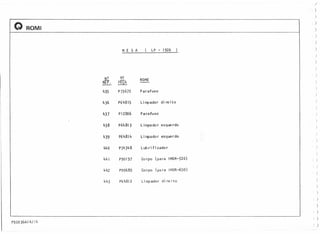 ,/
 )
)
Q ROMI
 )
)
I)
)
M E S A LP - 1926 )
)
)
)
N<? N<?
NOME
)
RU. PEÇA )
435 P73672 Parafuso
)
)
436 p64815 Li mpador di re i to )
)
437 P12806 Parafuso )
438 p64813 L impa do r e s que rdo
)
)
439 p64814 Limpador esquerdo
)
)
440 P34348 Lub r i f i cada r )
)
441 P90197 Corpo ( para IMOR-520)  )
442 P90689 Corpo (pa ra IMOR-650)
( )
, )
443 p64812 Limpador di re i to )
)
I )
( )
)
()
P92036A14/14
( )
()
 