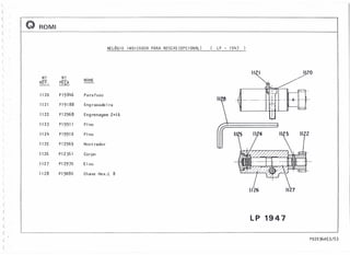 l..
(
(
(
(
(
(
(
(
(
(
(
( ,
c
(
{
(
(
(
(
.»
(
(
<:
(
(
,
.
r
Q ROMI
RELOGIO INDICADOR PARA ROSCAS(OPCIONAL) ( LP - 1947 )
" I 120
N? N?
NOME
RIT. PEÇA
1120 P 19846 Parafuso
1121 P19188 Eng raxade ira
1122 P12968 Engrenagem Z=16
1123 P19911 Pino
1124 P19910 Pino
1125 P12969 Mostrador
1126 P12361 Corpo
1127 P12970 Eixo
1128 P19080 Chave Hex. L 8
LP 1947
P92036A53/53
 