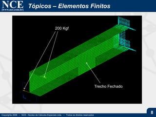NCE[www.nce.com.br]
Copyrights 2006 - NCE - Núcleo de Cálculos Especiais Ltda. - Todos os direitos reservados
8
Tópicos – Elementos Finitos
200 Kgf0
Trecho Fechado
 