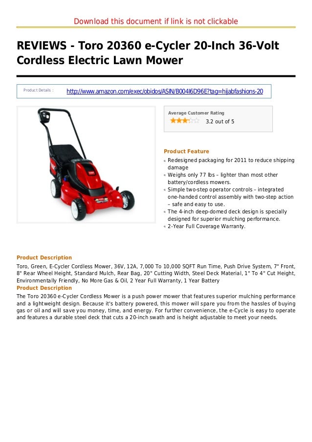 Toro 20360 e cycler 20inch 36volt cordless electric lawn mower