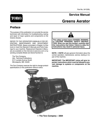 Toro Greens Aerator Service Repair Manual | PDF